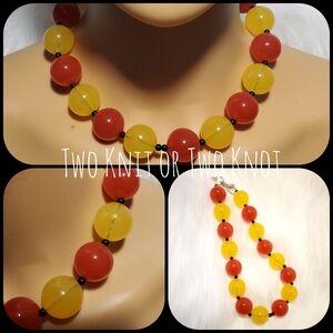 Hand Crafted Red & Yellow Bead Chunky Bead Statement Necklace